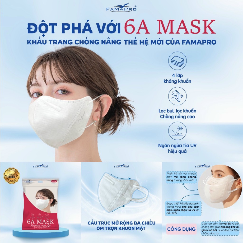 [SIÊU CHỐNG NẮNG] 100 cái Khẩu trang 6A PT mask chống nắng cực tốt, kháng khuẩn kháng bụi 4 lớp