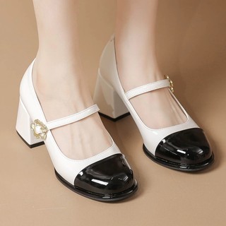 Giày búp bê nữ giày cao gót 5P Giày cao gót mary jane phối màu