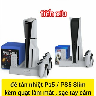 Đế tản nhiệt máy game Ps5 / Ps5 Slim có quạt làm mát , sạc tay cầm ps5 Slim giá để máy PS5 kèm dock tản nhiệt