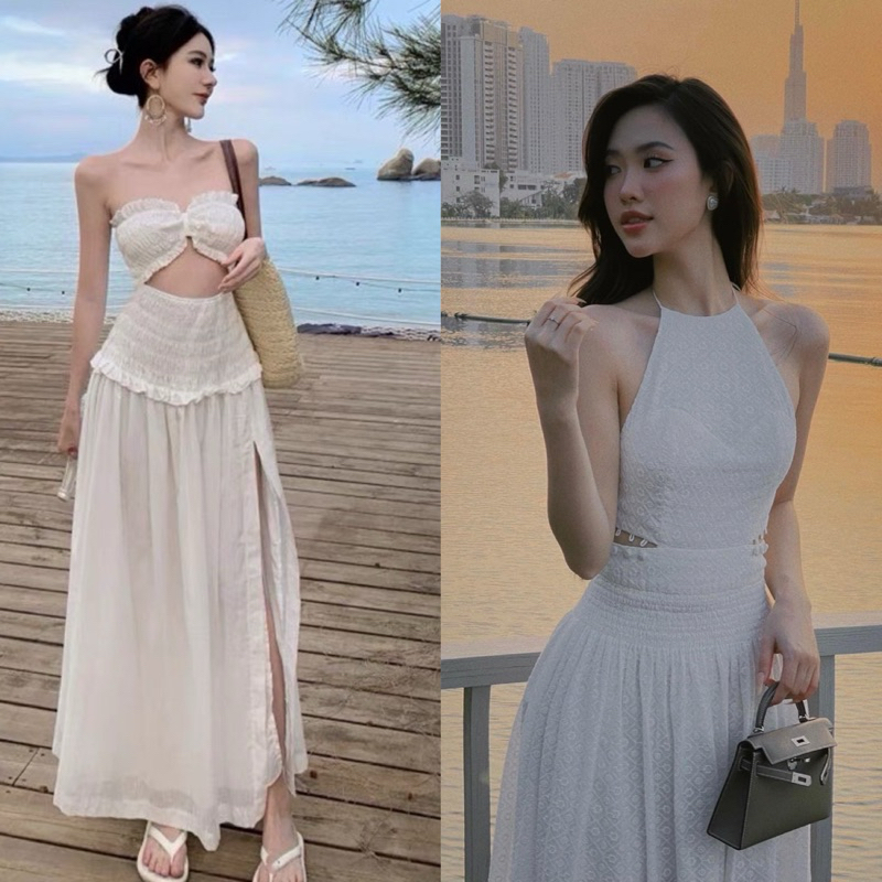 Đầm Maxi Ren Trắng Dự Tiệc, Dáng Xòe - Kèm Ảnh Thật Trải Sàn - HÀNG CÓ SẴN
