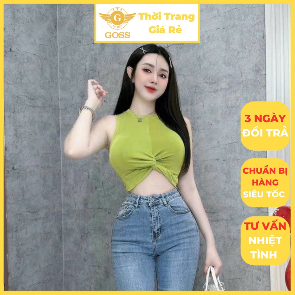 Áo Ba Lỗ Nữ Basic Trơn Croptop Xoắn Eo Cá Tính Mùa Hè Cổ Tròn GOSS GA208 Áo Thun Nữ Không Tay Đi Chơi Dạo Phố