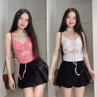Áo croptop cổ yếm hoạ tiết - Shi Clothing