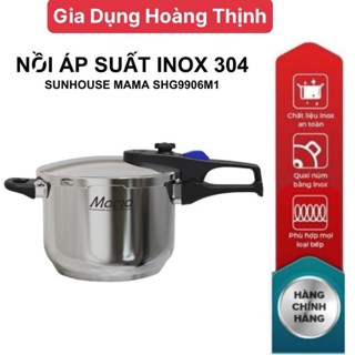 Nồi áp suất đáy từ 3 lớp Sunhouse,nồi áp suất sunhouse chất liệu inox 304 dung tích 6L hàng chính hãng BAO LỖI ĐỔI