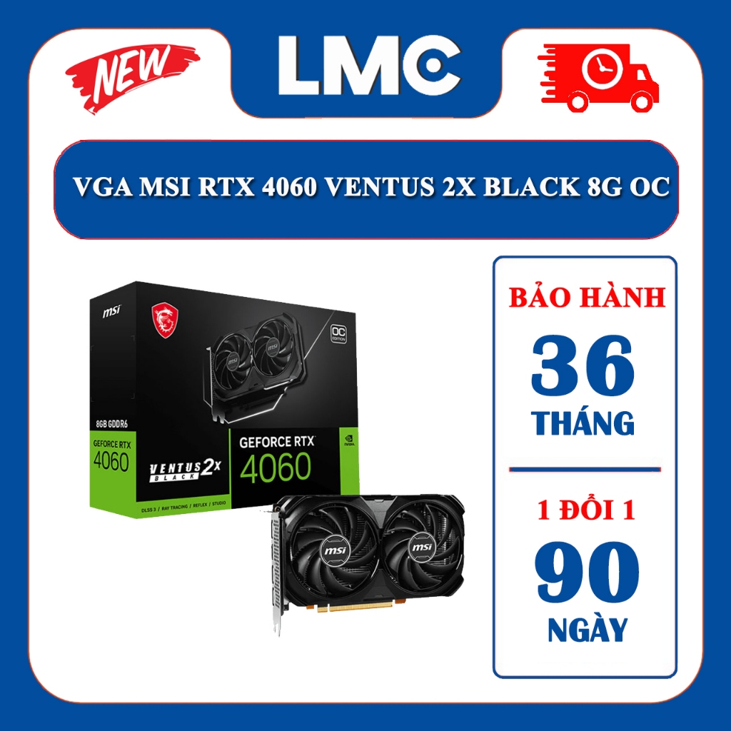 CARD MÀN HÌNH MSI RTX 4060 VENTUS 2X BLACK 8G OC (Chính hãng - Bảo hành 36 tháng)