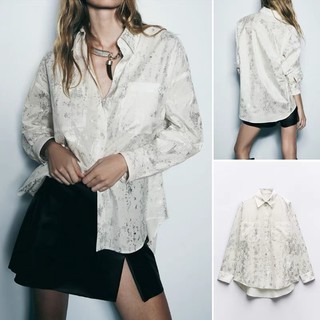 Áo sơ mi lụa họa tiết Zara xuất