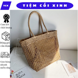 Túi Cói Đi Biển Đeo Vai Đan Thưa Cỡ Lớn Đựng Vừa A4, Laptop 15inch Đi Làm Công Sở Phong Cách Đường Phố Dễ Thương
