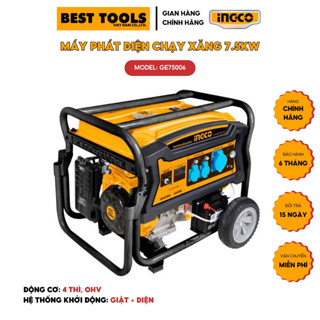 Máy phát điện chạy xăng 7.5KVA INGCO GE75006 dây đồng 100% dùng cho gia đình, công ty, tích hợp khởi động đề điện