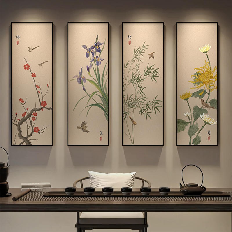 Tranh Canvas Simple House "TỨ QUÝ" Tùng Cúc Trúc Mai Decor/Trang Trí Phòng Khách/Phòng Làm Việc/Phong Thủy Hanh Thông