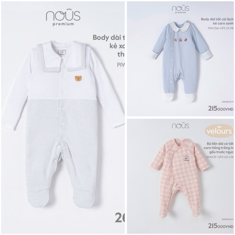 NOUS - Body dài liền tất hoạ tiết cho bé trai bé gái newborn