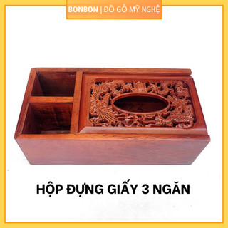 Hộp đựng khăn giấy bằng gỗ Hương, Hộp đựng giấy ăn hình chữ nhật bằng gỗ để bàn, Hộp khăn giấy đa năng