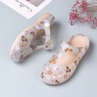 Dép nhựa dẻo đế xuồng đục lỗ chống trượt đi mưa đi biển in hình họa tiết cho nữ cao 4cm