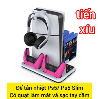 Đế dựng máy game Ps5/Ps5 Slim có quạt làm mát , sạc tay cầm ps5 Đế tản nhiệt máy game PS5/PS5 Slim stand charging stand
