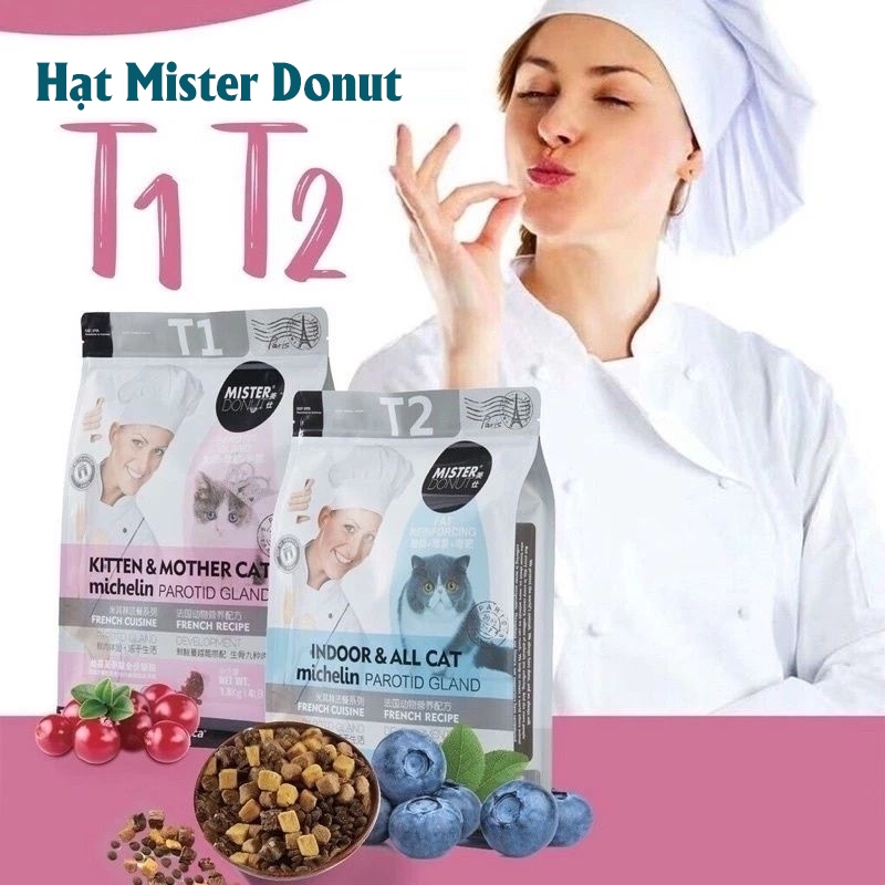 Thức ăn cao cấp Mister Donut túi 400g-1kg cho mèo mọi lứa tuổi giàu dinh dưỡng