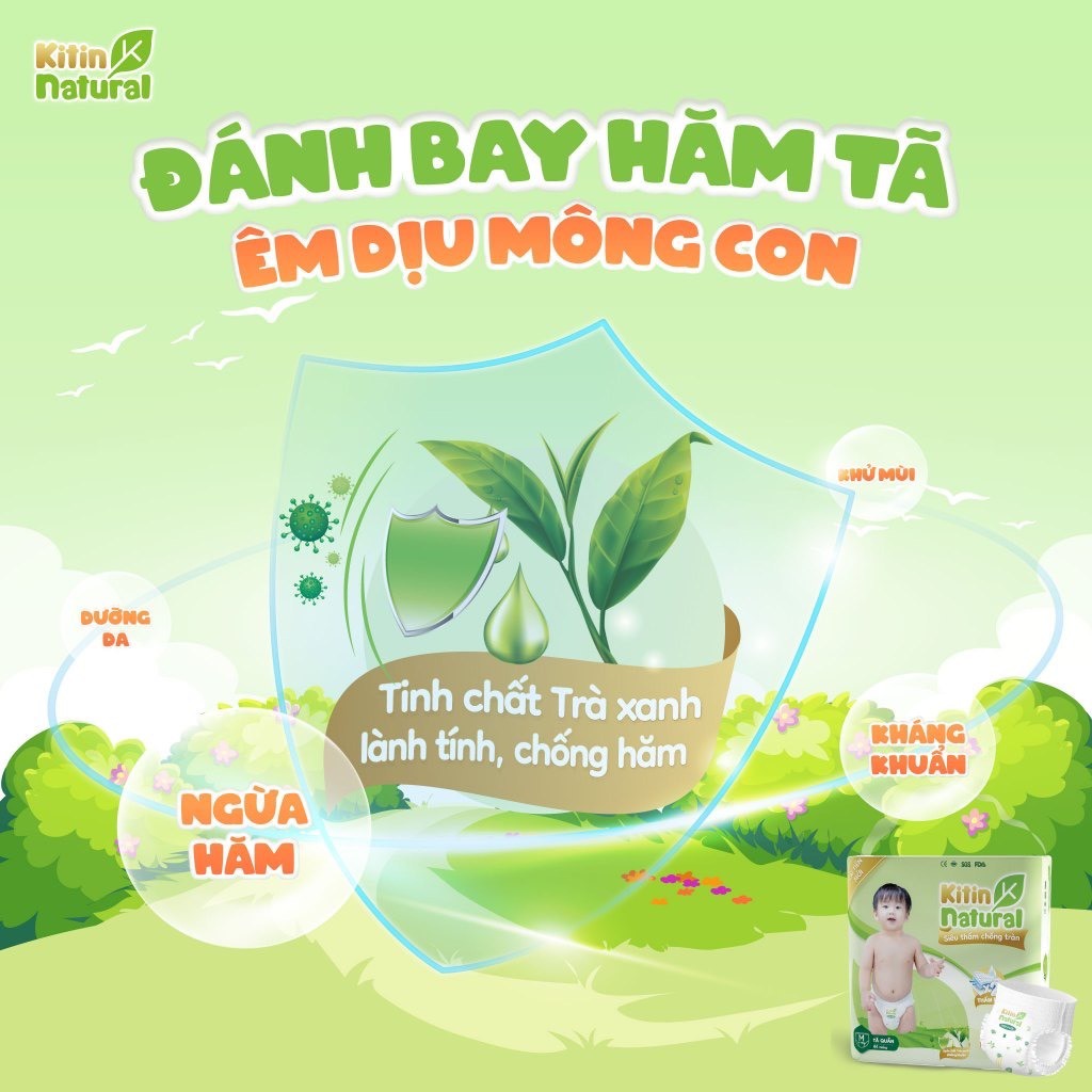 Tã Bỉm Kitin Natural size NB56/S50/M44/L40/XL38/2XL36/3XL34 siêu mỏng, mềm mịn, chống hăm