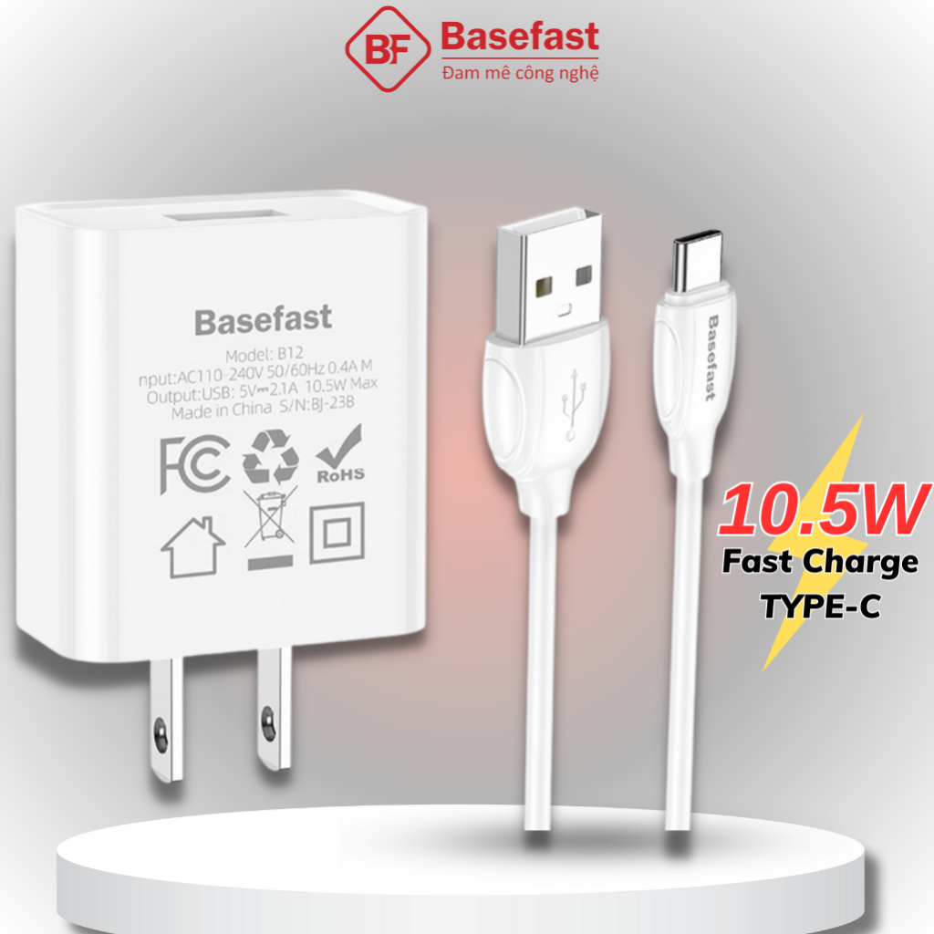 Bộ sạc nhanh Type C 10.5W Basefast nhỏ gọn chống cháy nổ dùng cho máy android samsung xiaomi oppo