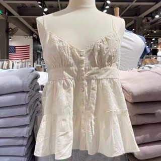 Áo tiffany cổ chữ V màu be Brandy Melville bản du.pe