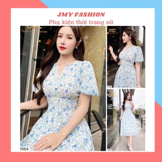 V4564 Đầm xanh hoa nhí tiểu thư thanh lịch [Dolce Viva Colection (DVC)] đầm nữ tay bồng đi làm đi chơi xinh xắn