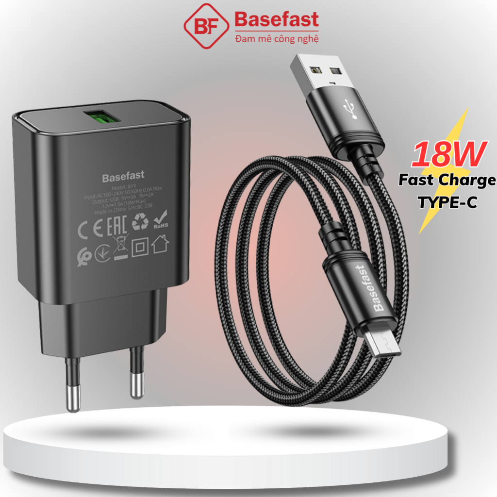 Bộ sạc nhanh Micro 18W basefast dây dù cao cấp chống gãy dùng cho nhiều máy samsung oppo xiaomi