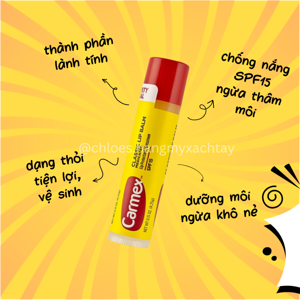 Son Dưỡng Môi Carmex Classic Lip Balm Thỏi Tuýp Không Mùi Có Mùi Hương cấp