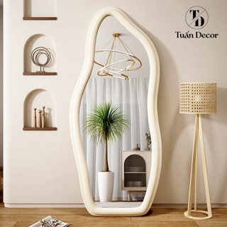 Gương Tuấn Tú Decor Toàn Thân 2 Tầng - Khung Gỗ Bọc NỈ Nhung Cao Cấp Hình Hạt Đậu