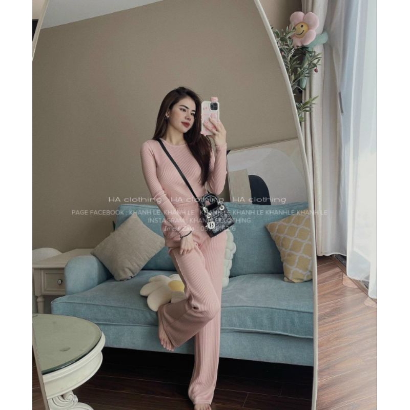 Set gân tay dài hở lưng siêu đẹp, Set thun gân trơn phối nón thời trang