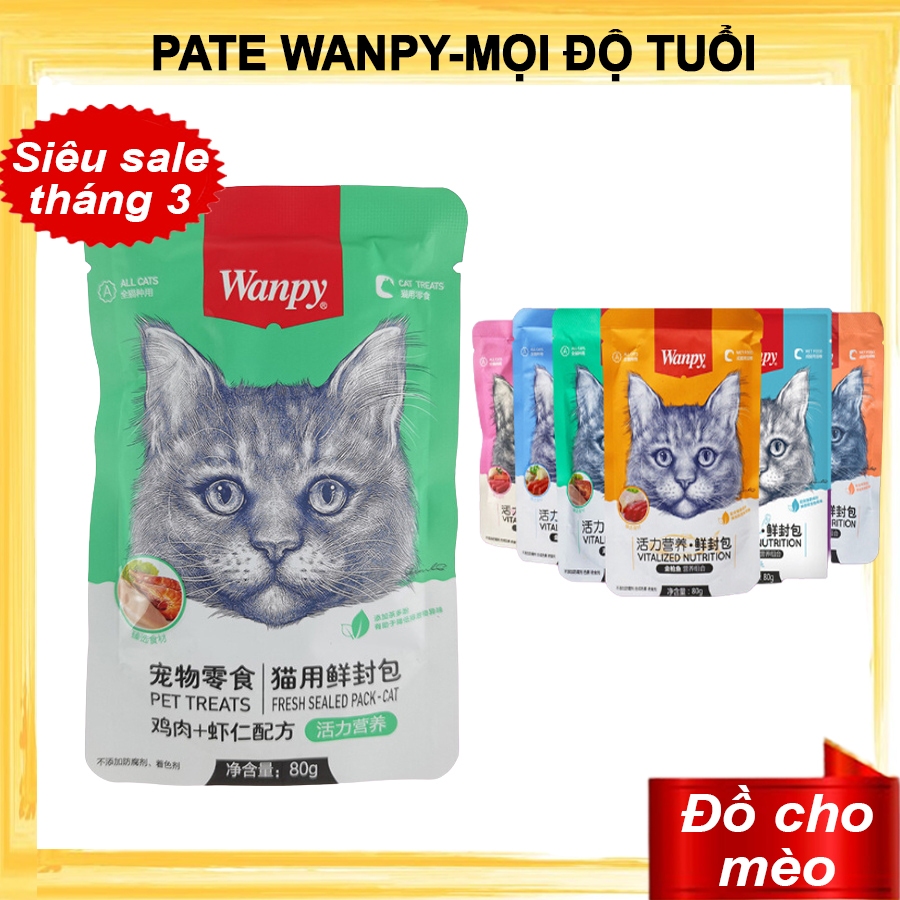Pate Wanpy gói 80g cho mèo con mèo lớn mèo kén ăn tổng hợp 7 vị PetCare