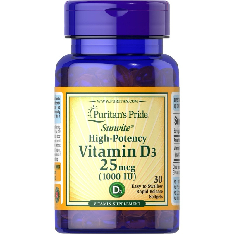 Viên uống bổ sung vitamin D3 25mg - 50mg 100v puritan's Pride