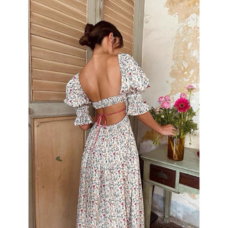 ĐẦM MAXI HOA CỔ U HỞ LƯNG