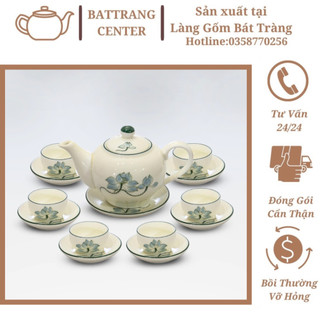 (4 MẪU) Gốm sứ Bát Tràng-Bộ ấm trà MEN KEM-dáng Minh Long vẽ Hoa Sen
