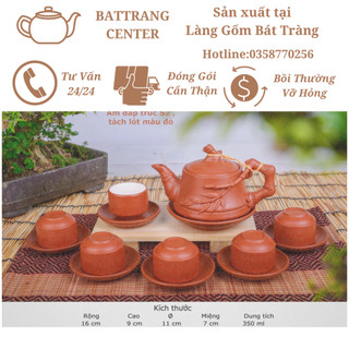 (5 KIỂU)Bộ ấm trà gốm Tử sa men đỏ - ấm đắp trúc Hàng Chuẩn Bát Tràng