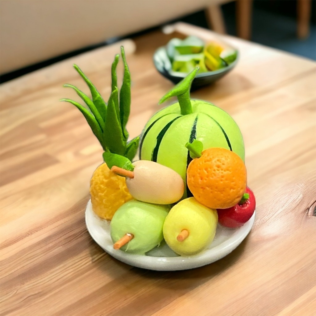 Dĩa trái cây mini mô hình đĩa trái cây dĩa chuối ngũ quả heo quay trang trí bàn thờ mini bàn làm việ