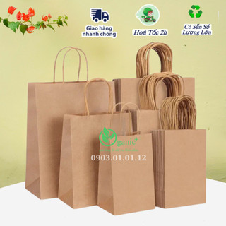 10 Túi giấy kraft có quai cao cấp, túi đựng quà, túi giấy xi măng, túi kraft quai giấy
