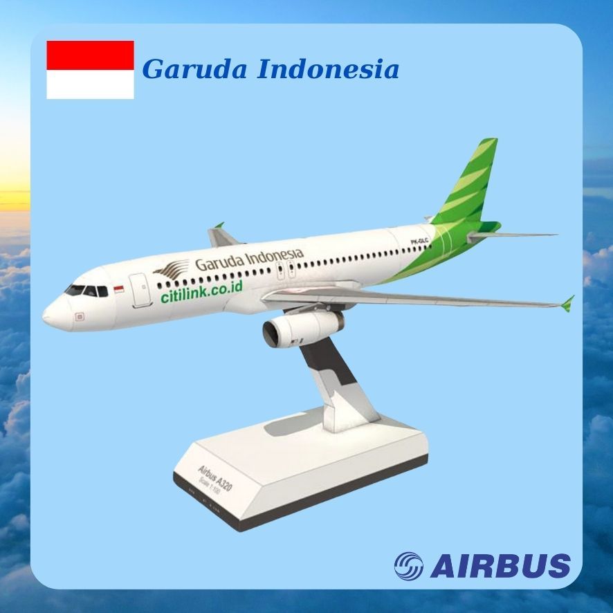 Mô Hình Giấy Máy Bay Thương mại AIRBUS A320 Garuda Indonesia