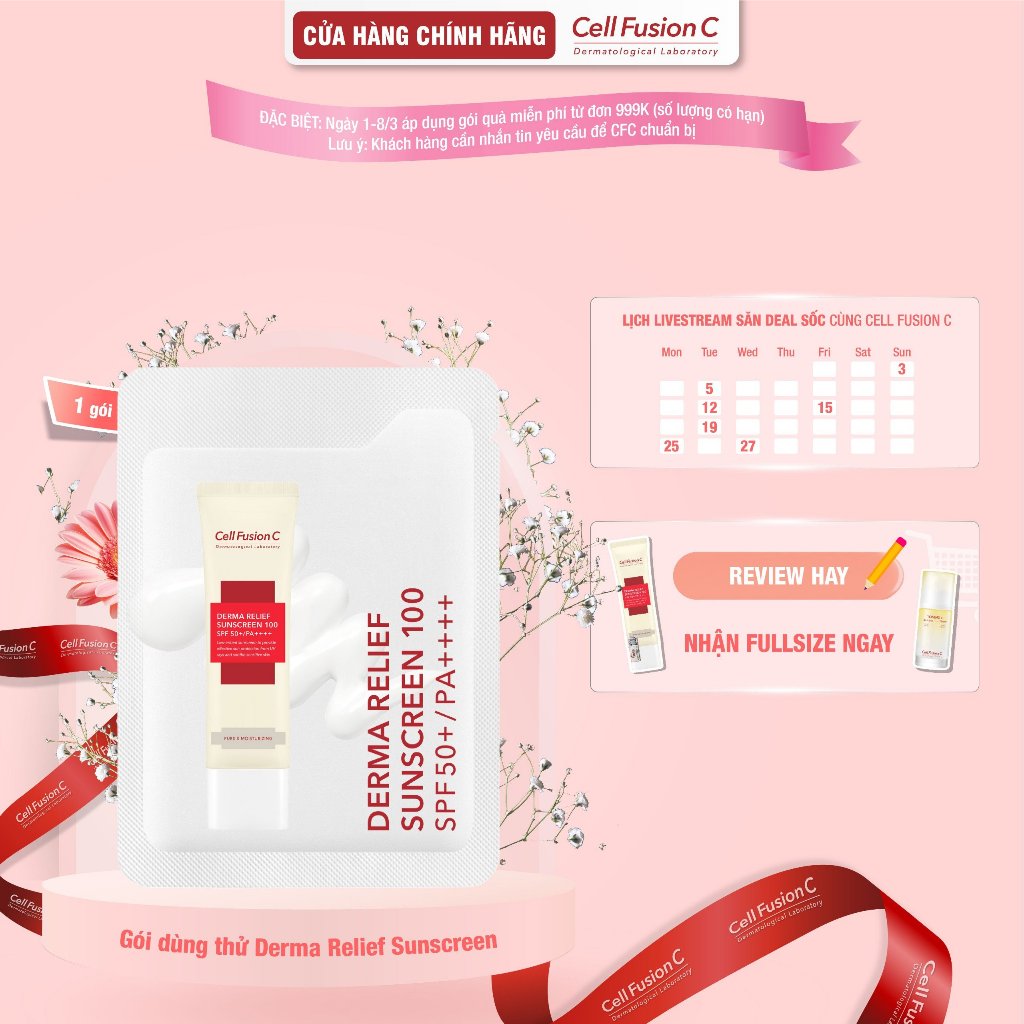 Kem Chống Nắng Cho Da Nhạy Cảm Cell Fusion C Derma Relief Suncreen 100 SPF 50+/PA++++ (1.2g)