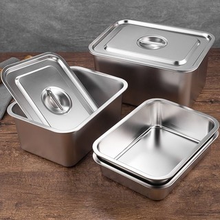 Khay inox 304 cao 7 10 15 20cm nhiều cỡ có nắp inox nắp nhựa PC 
