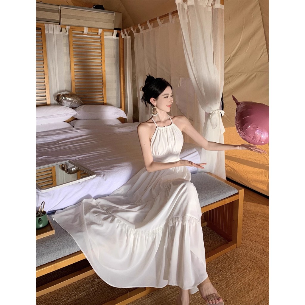 Đầm đi biển - Váy cổ yếm thiết kế thắt nơ lưng, Chất đũi lụa QC chính phẩm, May 2 Lớp Có Sẵn Mút, Mẫu mới 2024 HK Shop | BigBuy360 - bigbuy360.vn