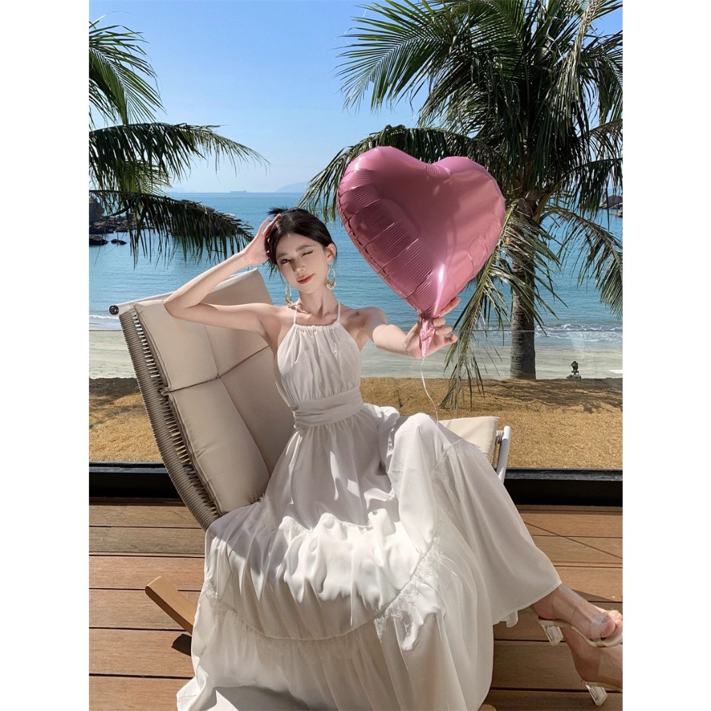 Đầm đi biển - Váy cổ yếm thiết kế thắt nơ lưng, Chất đũi lụa QC chính phẩm, May 2 Lớp Có Sẵn Mút, Mẫu mới 2024 HK Shop | BigBuy360 - bigbuy360.vn