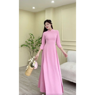 Áo dài màu hồng phấn đính ngọc sang chảnh, vải lụa mỹ cao cấp_ mã p82