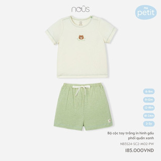 NOUS - Bộ cộc tay trắng in hình gấu phối quần xanh - Nu Petit - 6M 9M 12M 18M 2Y - ZN85A