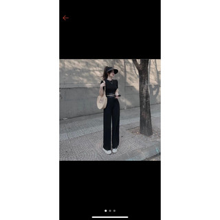 Set bộ đồ nữ, set ao croptop set quàn ống rộng, tôn dáng mùa hè