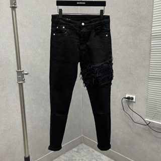  Quần jean nam Amiri đen thêu 4 sọc rách sợi khuyết tật đùi boy phố QJ480P 