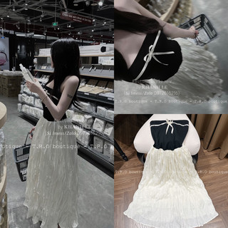 Váy quây nơ chân dập nhăn tiểu thư