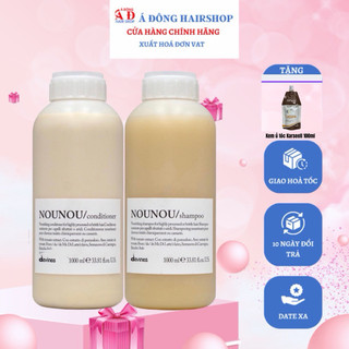 DẦU GỘI XẢ DAVINES NOUNOU CHO TÓC KHÔ HƯ TỔN DO HOÁ CHẤT 1000ML  + Gói dầu ủ tóc Karseell 100ml