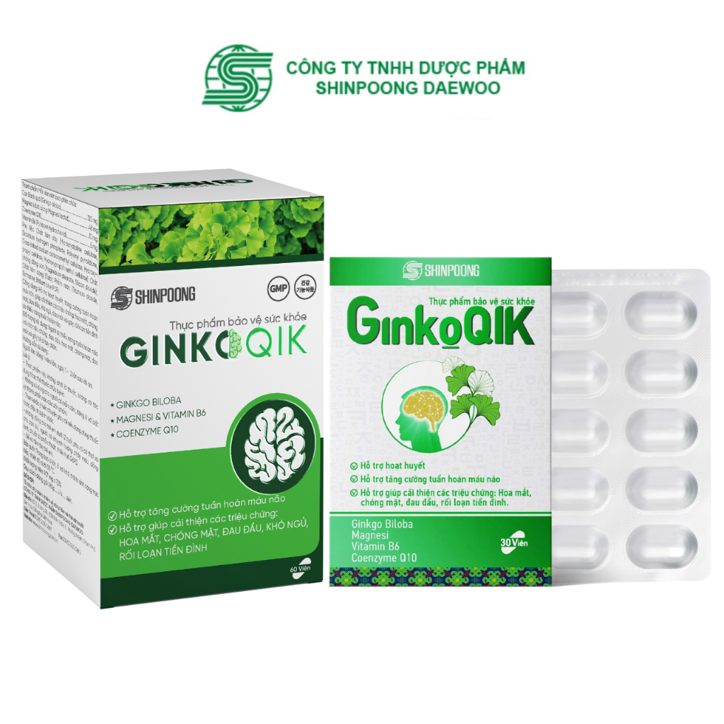 Viên uống bổ não, giảm đau đầu, mất ngủ, tăng cường trí não, trí nhớ - GinkoQik 60v Shinpoong