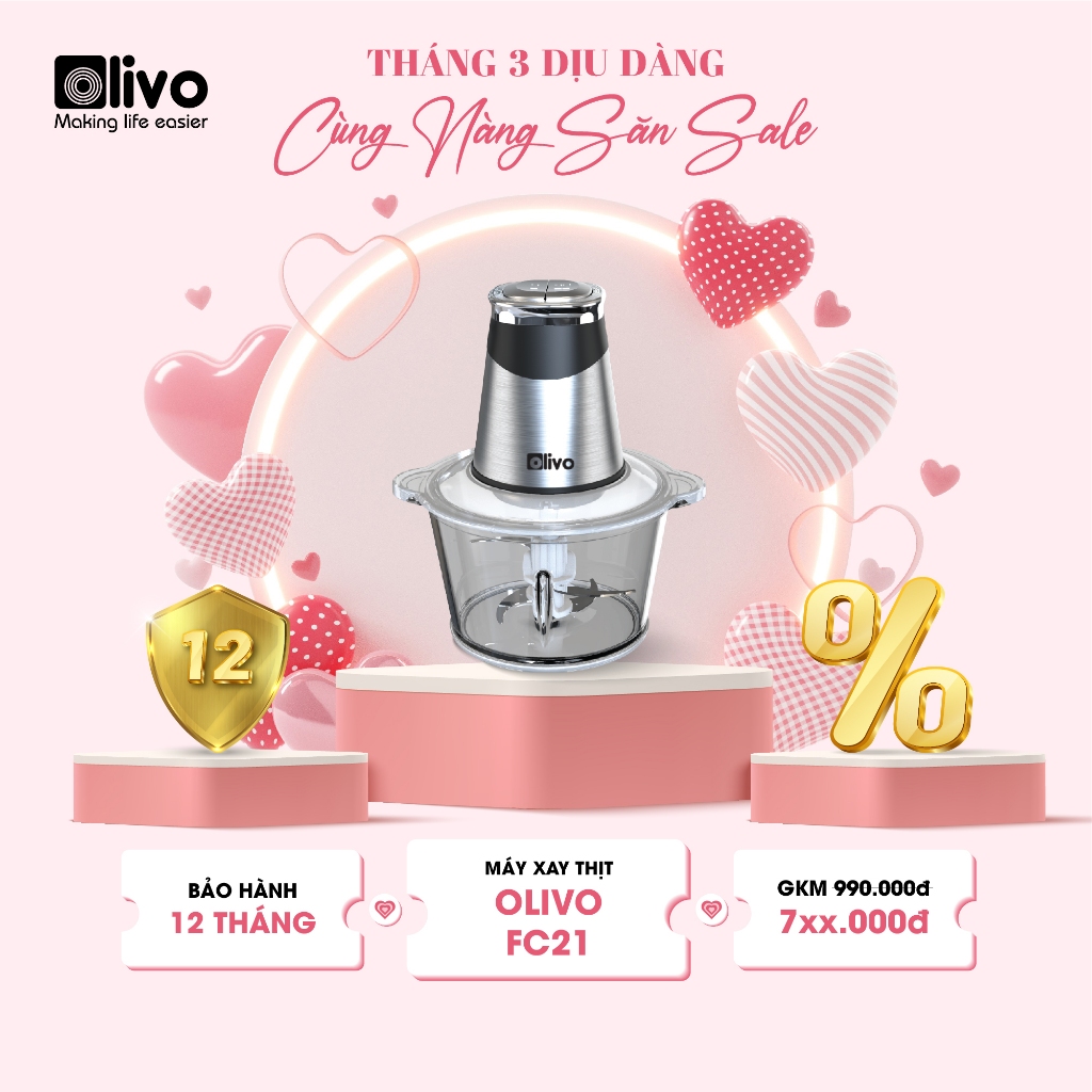 Máy Xay Thịt Đa Năng OLIVO FC21 500W 2.1L, Cối Thủy Tinh Cao Cấp, 2 Chế Độ Điều Chỉnh