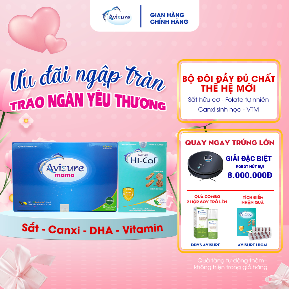 Combo Sắt canxi DHA vitamin Avisure mama + Hical và cho bà bầu hộp 60 viên