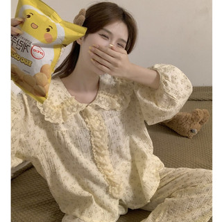 Bộ đồ ngủ nữ hoạ tiết bông hoa nhỏ cực xinh, bộ nữ Pyjama cổ áo búp bê phối viền ren phong cách ngọt ngào cho nữ 6322