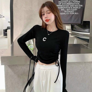 Áo croptop tay dài rút dây C