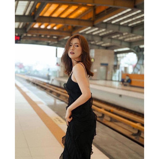 [ Hàng order shein] đầm thun lưới 2 dây bèo tua