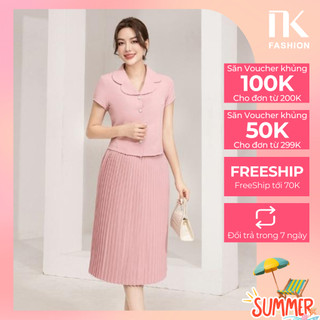 Set Áo Sơ Mi Cổ Bèo Và Chân Váy Dập Ly NK FASHION Kiểu Dáng Thanh Lịch Chất Vải Nhập Hàn Cao Cấp NKBD2303001